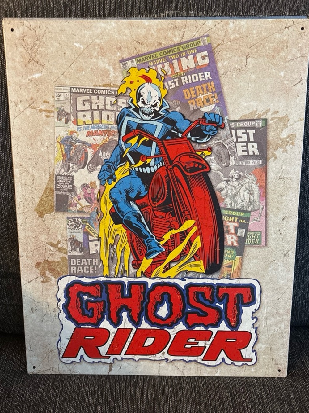 Marvel Ghost Rider Wall Art Tin Sign - Red, Blue, Yellow